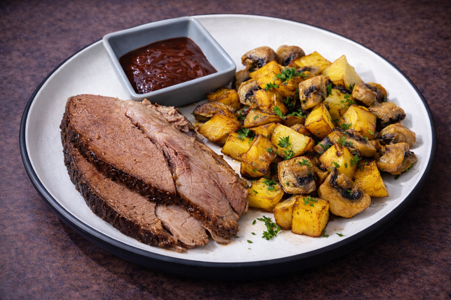 Брискет с картофелем и грибами